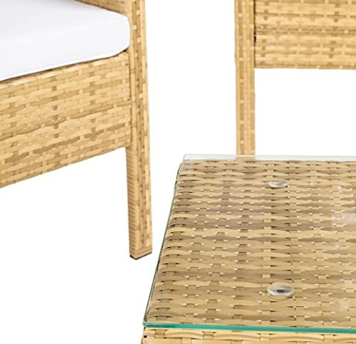 SAFAVIEH Outdoor Collection Aboka Natural/White Cushion 4-Piece Conversation ...
