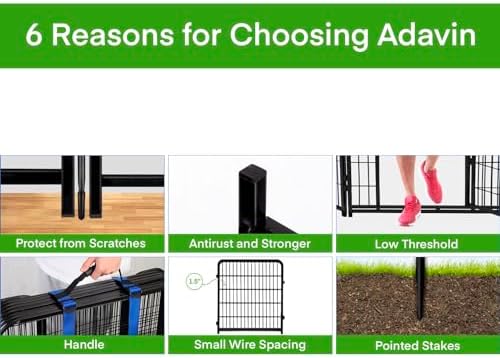 ADAVIN Garden Fencing 36 Inch High, Low Threshold Door, 4 Panels 8.9Ft