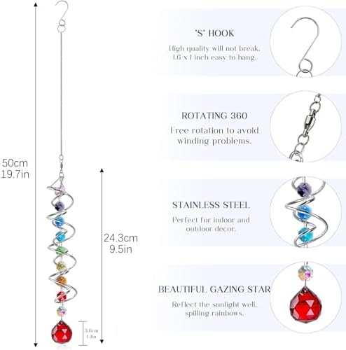 7 Pcs Crystal Gazing Ball Spiral Wind Spinner Suncatcher Garden Decor