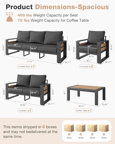 Aoxun Aluminum Patio Furniture Set, 5 Piece Luxury Outdoor Sectional with 6&q...