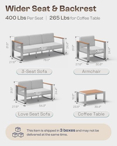 Aluminum Patio Furniture Set, 5 Seats Outdoor Patio Conversation Sets with Er...