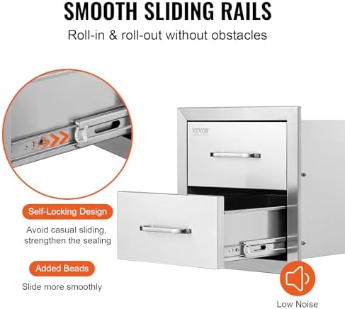 VEVOR Outdoor Kitchen Drawers 14"W x 14.3"H x 23"D Stainless S...