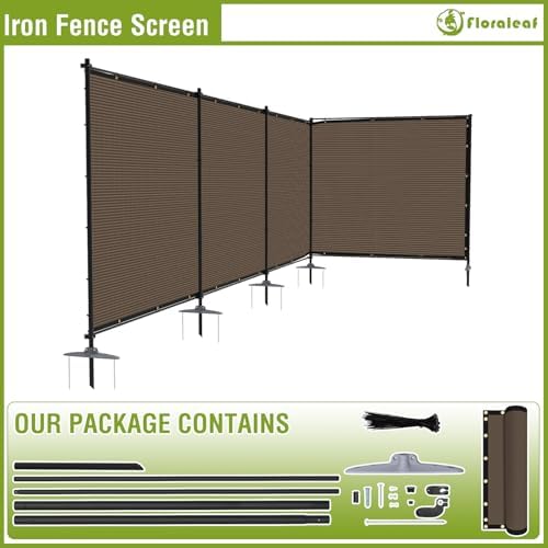 Outdoor 6' x 24' Privacy Fence with Iron Poles Rails Dog Fencing Pane...