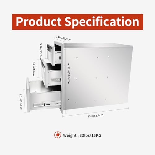Outdoor Kitchen Drawers 14" W x 21" H x 23" D Triple BBQ Drawe...