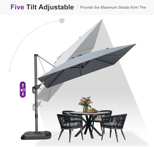 PURPLE LEAF Umbrella with Base & Cover 9' x 9' Height Control Lig...