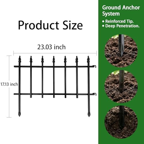 5-Pack Garden Border Fence, 23" W x 17" H, Black