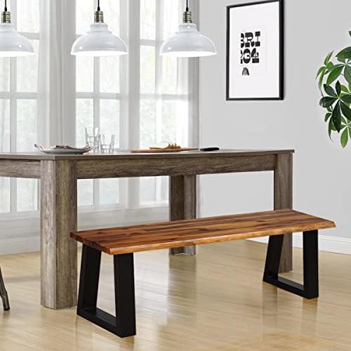 GIANTEX 57.5" Live Edge Acacia Wood Bnech, 3-Person Backless Outdoor Din...