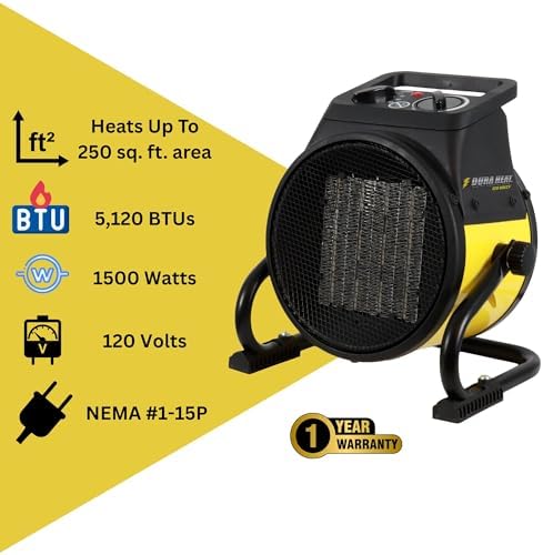 Dura Heat EUH1465 Electric Forced Air Heater with Pivoting Base 5,120 BTU, Ye...