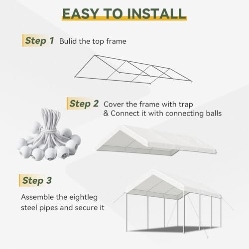 Aoxun 10x20 FT Carport, Heavy Duty Car Canopy Portable Garage, White
