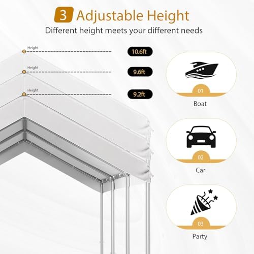 Aoxun 10x20 ft Heavy Duty Carport, Adjustable Height Portable Garage, White
