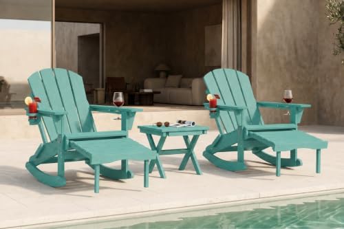 All-Weather HDPE Rocking Adirondack Chairs Set of 2, Heavy Duty Folding Patio...