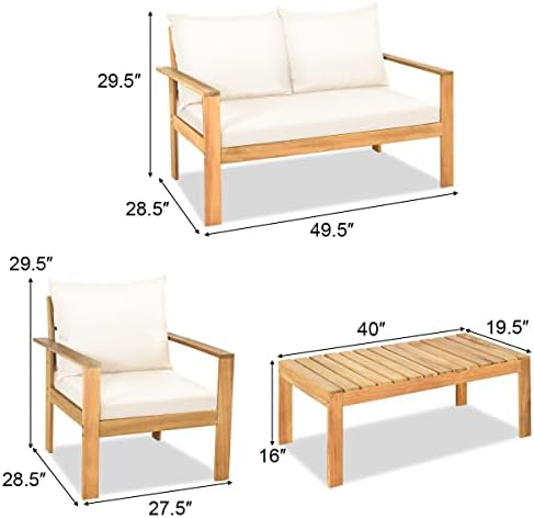 Tangkula Outdoor 4-Piece Acacia Wood Chat Set, 4 Seater Acacia Wood Conversat...
