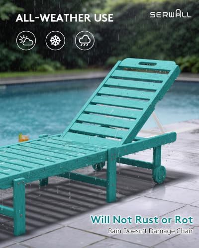 SERWALL HDPE Outdoor Chaise Lounge with Cup Holder & Wheels, Aruba