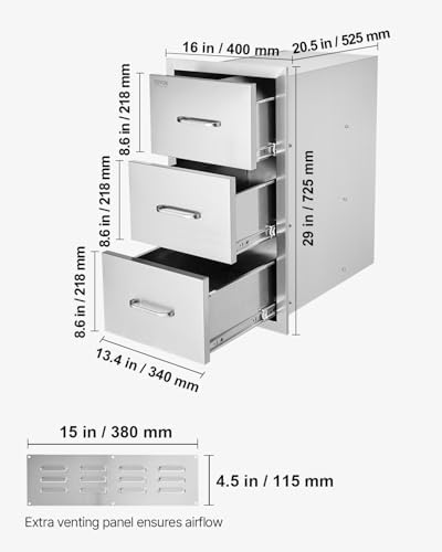 VEVOR Outdoor Kitchen Drawers 16"W x 28.5"H x 20.5"D Stainless...