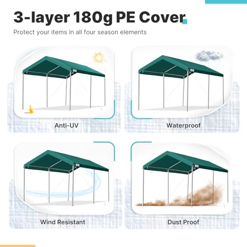 ADVANCE OUTDOOR Adjustable 10x15 ft Heavy Duty Carport Car Canopy Garage Boat...