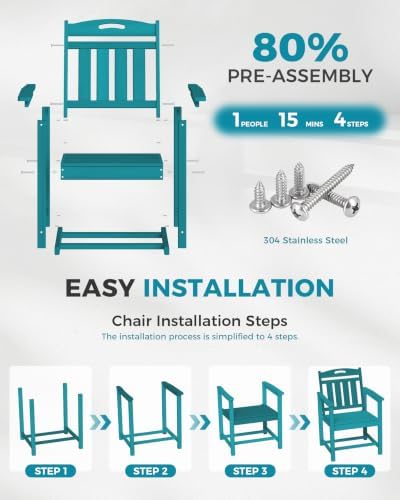 Ciokea HDPE Outdoor Patio Dining Chairs Set of 2, All-Weather, Lake Blue