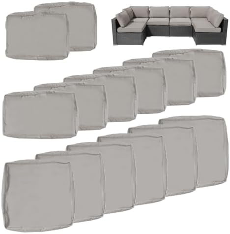 14Pcs Outdoor Cushion Covers Replacement Washable w/Zipper for 6-Seaters Sofa...