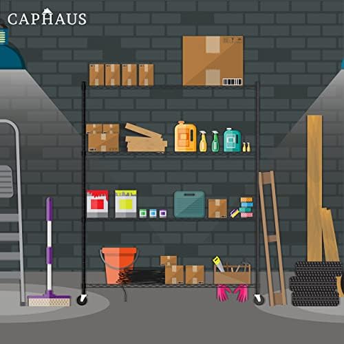 CAPHAUS 4-Tier Commercial Grade Heavy Duty Adjustable Height Wire Shelving w/...