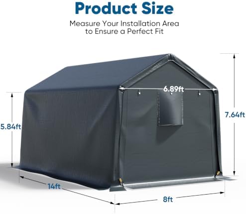 Quictent Heavy Duty 8x14FT Carport Storage Shelter with Roll-Up Door&Vents