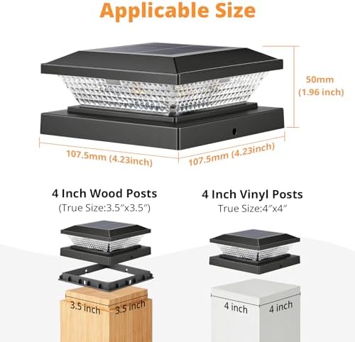 4x4 Solar Post Cap Lights Outdoor 16 Pack, Waterproof Solar Fence Light for W...