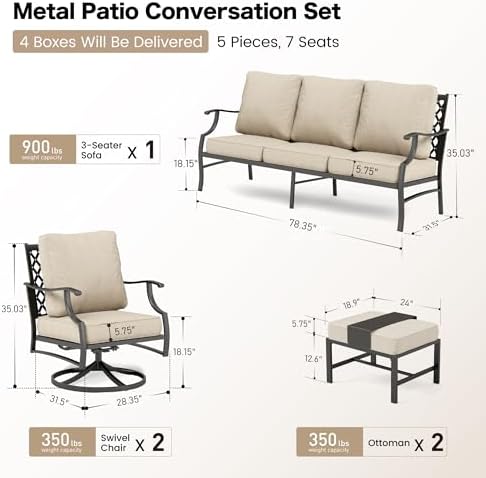 SUNSHINE VALLEY 5 PCS Patio Furniture Set, Metal Couch