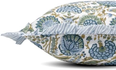 Ridhi Asparagus Green Block Print Ruffle Pillow Sham 36x14 Inch Set of 1