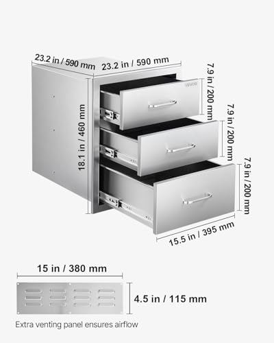 VEVOR Outdoor Kitchen Drawers 18.11"W x 23.23"H x 23.23"D Stai...