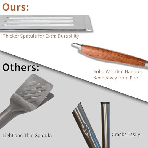 FJNATINH Heavy-Duty Grilling Accessories Rose Wooden BBQ Grilling Tools Set,O...