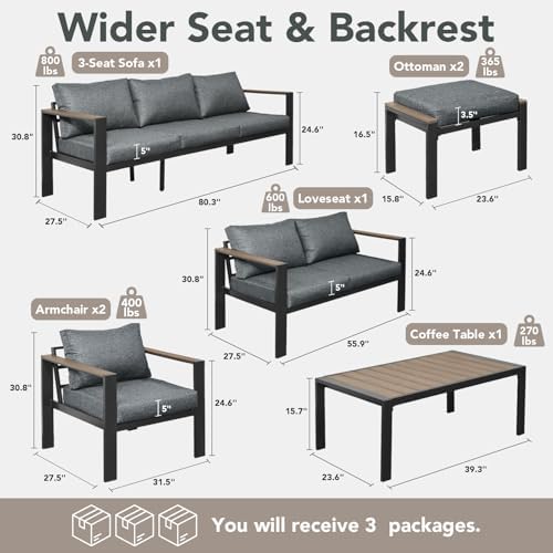 Aluminum Outdoor Patio Furniture Set 7 Pieces Light Gray