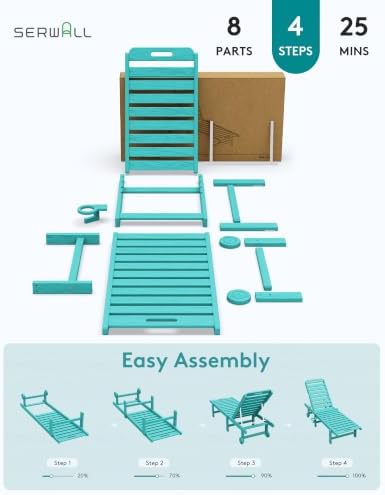 SERWALL HDPE Outdoor Chaise Lounge with Cup Holder & Wheels, Aruba