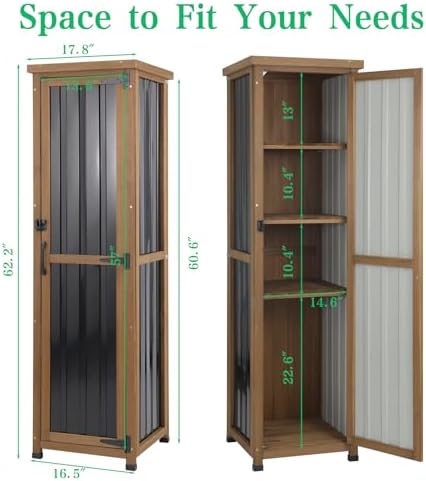 Tall Outdoor Storage Cabinet, Weatherproof Wooden Garden Potting Bench with M...