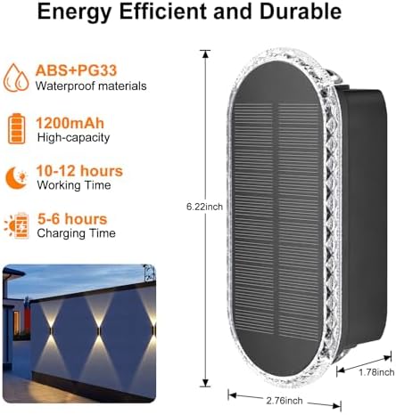 Ellasay Solar Fence Lights Outdoor: 6-Pack Solar Powered Wall Lights Up and D...