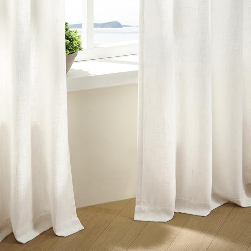 TWODRAPES Natural Pinch Pleated Linen Curtains 96 Inches Long Living Room