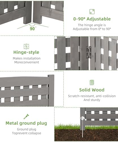 3-Panel Outdoor Air Conditioner Fence Screen, Outside Wood Privacy Fence, Tra...