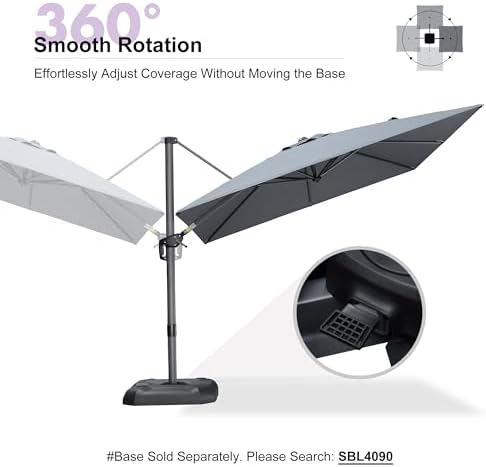 PURPLE LEAF Umbrella with Base & Cover 9' x 9' Height Control Lig...