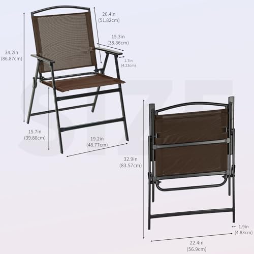 Outdoor Folding Patio Dining Sling Chairs with Mesh Fabric for Garden Lawn Co...