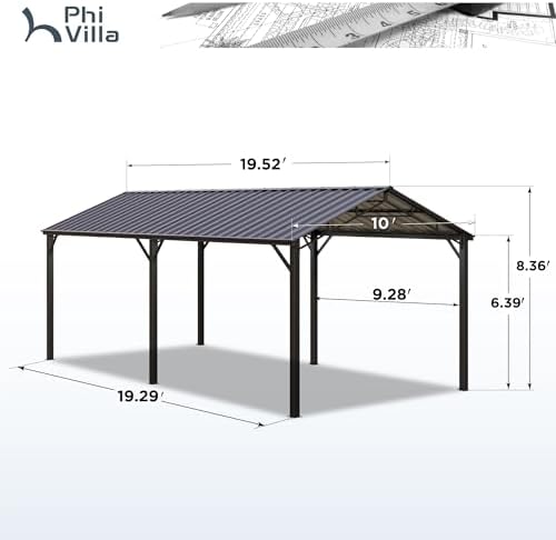 PHI VILLA 10x20ft Carport Metal Heavy Duty Carports Car Shelter