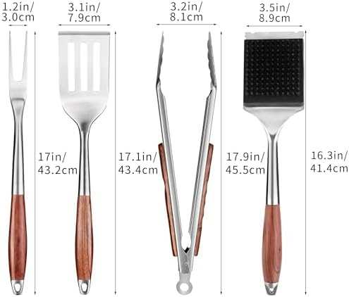 FJNATINH Heavy-Duty Grilling Accessories Rose Wooden BBQ Grilling Tools Set,O...