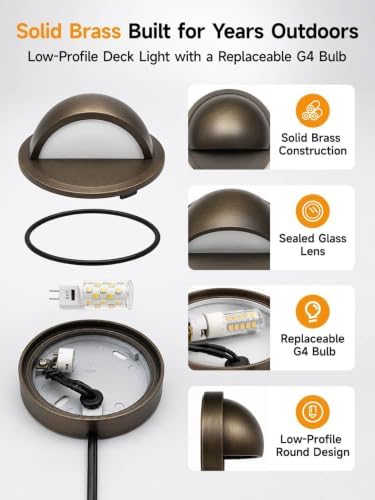 Gardenreet Solid Brass Deck Light, 12V, Bronze, Bulb Not Included, 1 Pack