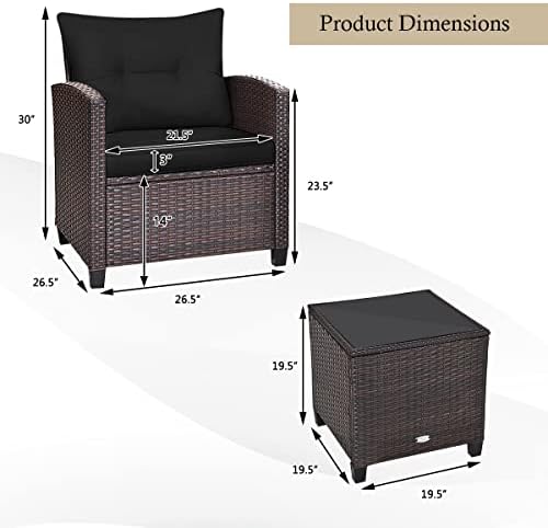 KOTEK 3 Piece Patio Furniture Set, Black