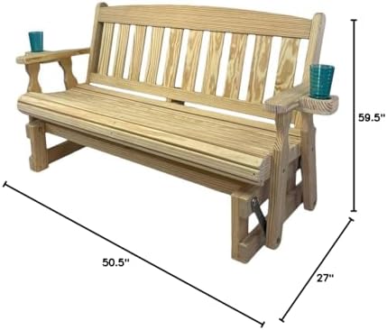 Amish Heavy Duty 800 Lb Mission Pressure Treated Porch Glider with Cupholders...