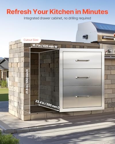 VEVOR Outdoor Kitchen Drawers 18.11"W x 23.23"H x 23.23"D Stai...