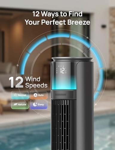 DREO Smart Tower Fan for Indoor & Outdoor Use, 33 ft/s High Velocity, 20 dB
