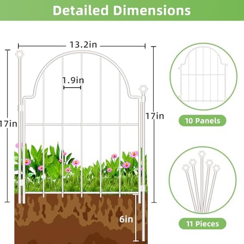 30 Pack White Decorative Garden Fence, 17in(H) x 32ft(L), with Ground Stake