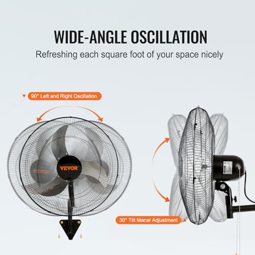 VEVOR 20 Inch Wall Mount Fan, Oscillating, 3-Speed, 4000 CFM, 2 Pack