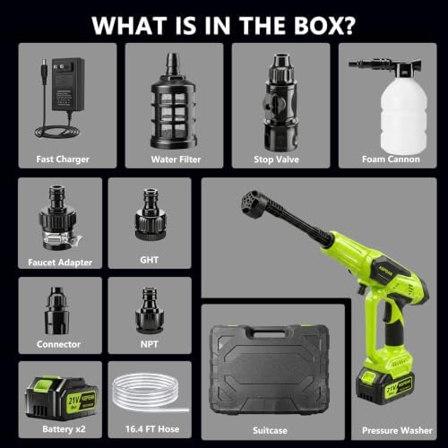 Cordless Pressure Washer, 1450 PSI Portable Handheld Power Washer with 6-in-1...