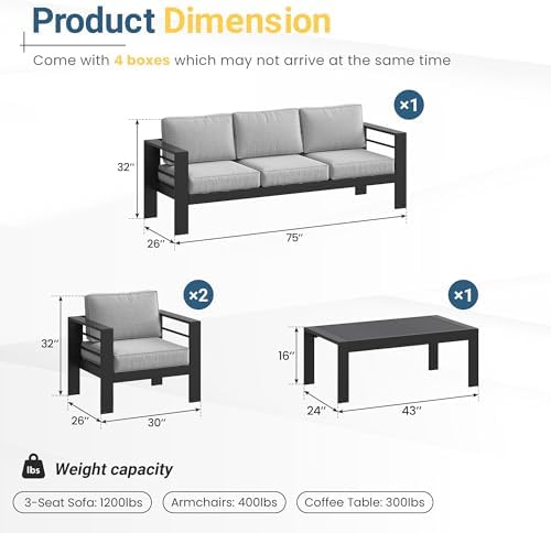 Solaste Aluminum Patio Furniture Set for All Weather, Oversized Metal Outdoor...