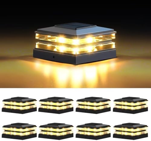 8 Pack Solar Post Cap Lights Outdoor Waterproof, Warm & Cool White, Black