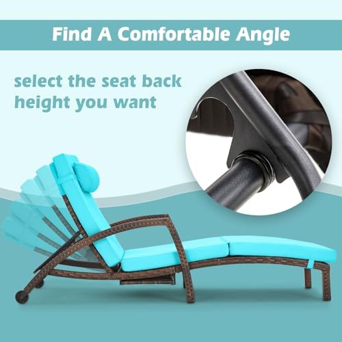 Chaise Lounge Chairs Outdoor Set of 2, Comfy Outside Wicker Patio Pool Lounge...