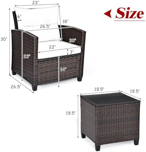 DORTALA Wicker Patio Furniture Set 3 Piece, Outdoor Table and Chairs with Tem...